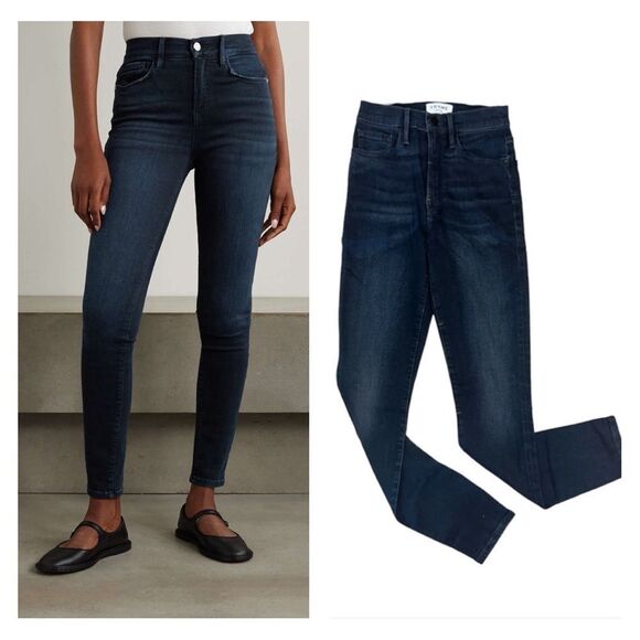 Frame Denim Le High Distressed High-Rise Skinny Jeans In Indigo - Picture 1 of 6